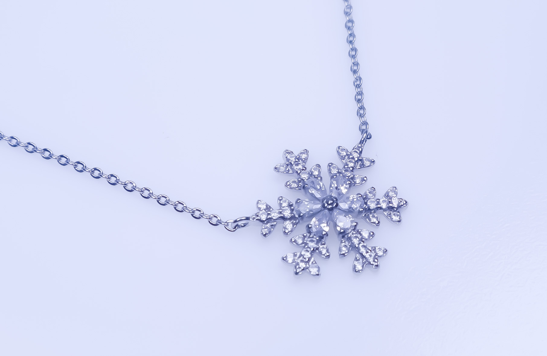 Brass Rhodium Plated Snowflake CZ Necklace