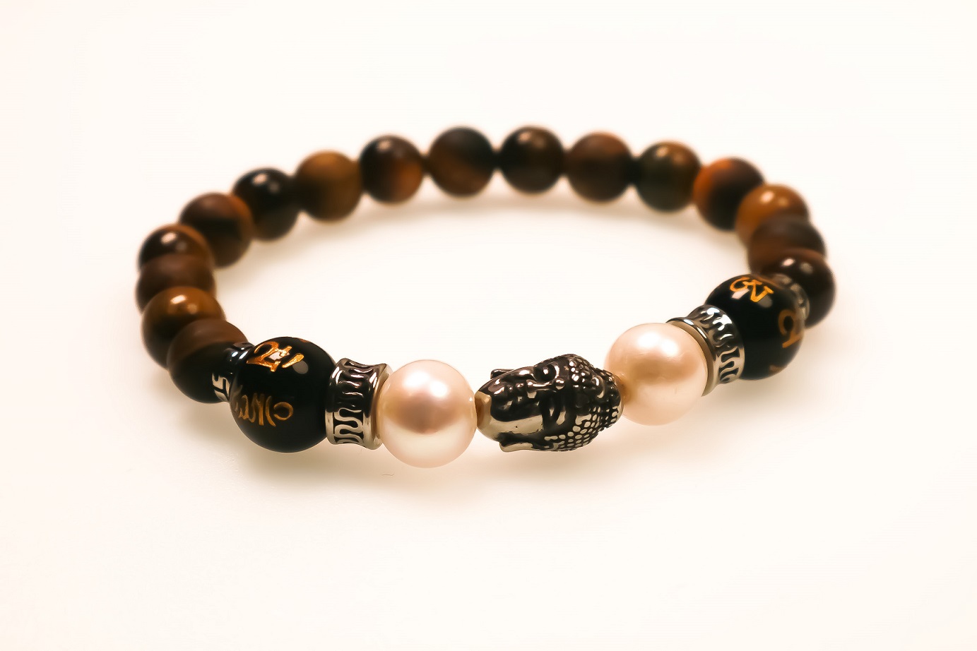 Gemstone FWP Buddha Stainless Steel Stretch Bracelet Set