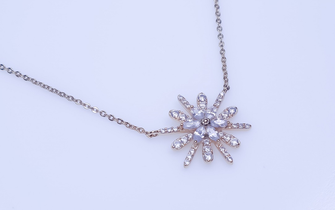 Brass 14K Gold Plated Snowflake CZ Necklace