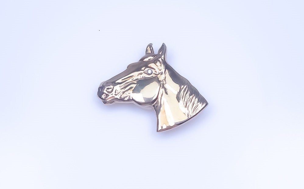 Men's Brass 14K Gold Plated CZ Horse Head Button Cover