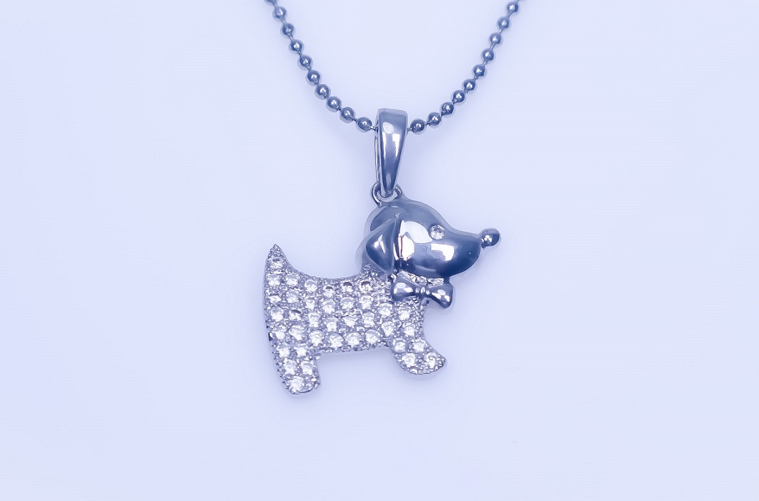 925 Sterling Silver CZ Puppy Dog Pendant