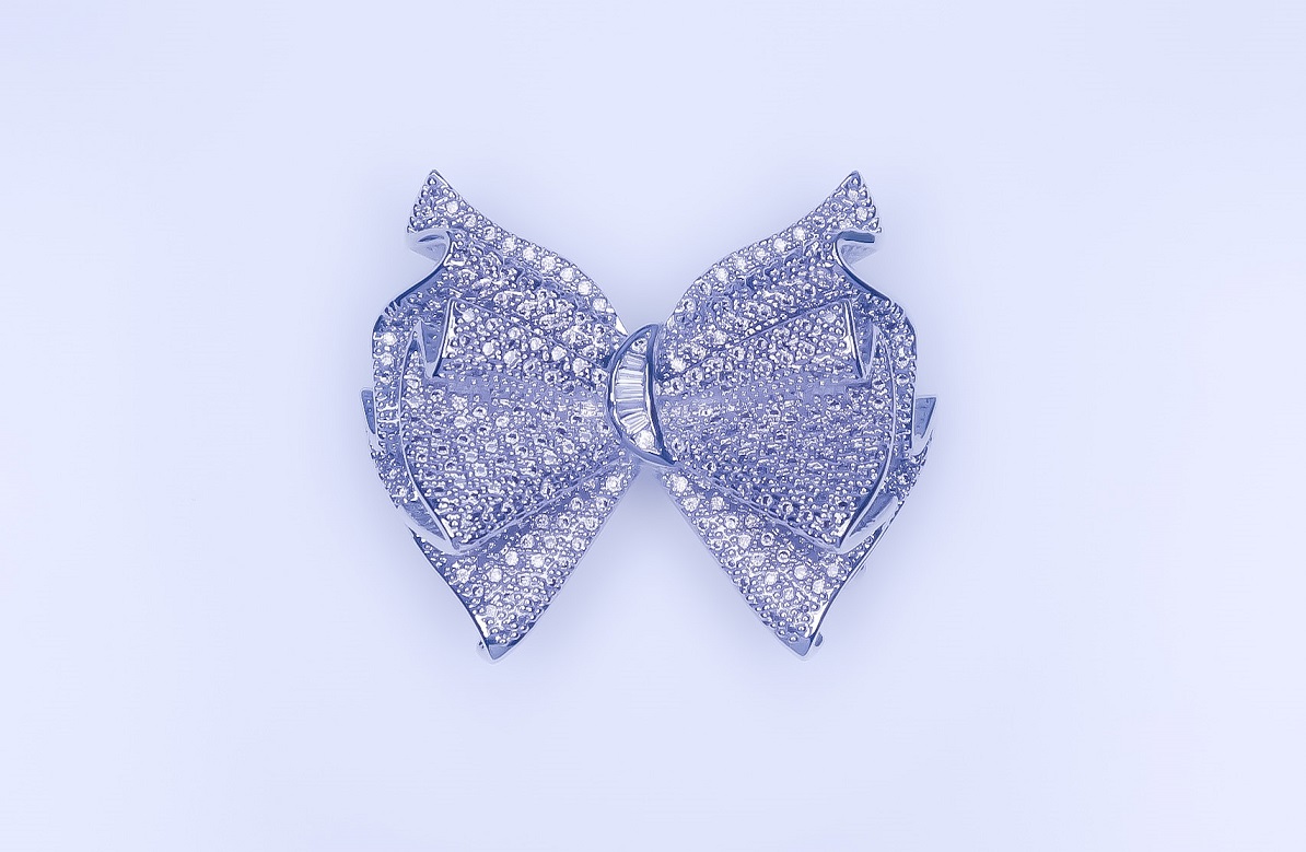 925 Sterling Silver CZ Ribbon Knot Bow Brooch