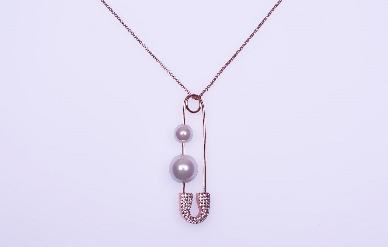 925 Sterling Silver Rose Gold Plated CZ Glass Pearl Pendant