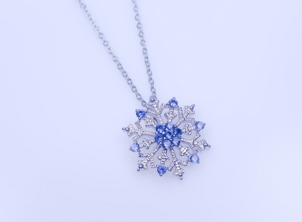 Brass Rhodium Plated Snowflake CZ Pendant