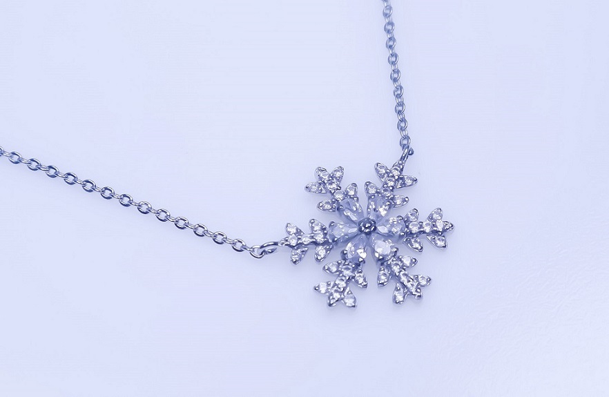 Brass Rhodium Plated Snowflake CZ Necklace
