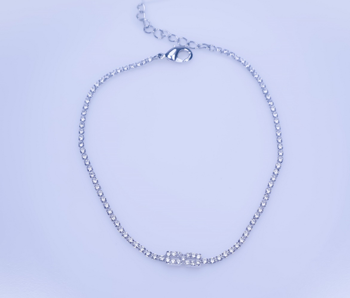 Brass Rhodium Plated Glass Rhinestone Bracelet