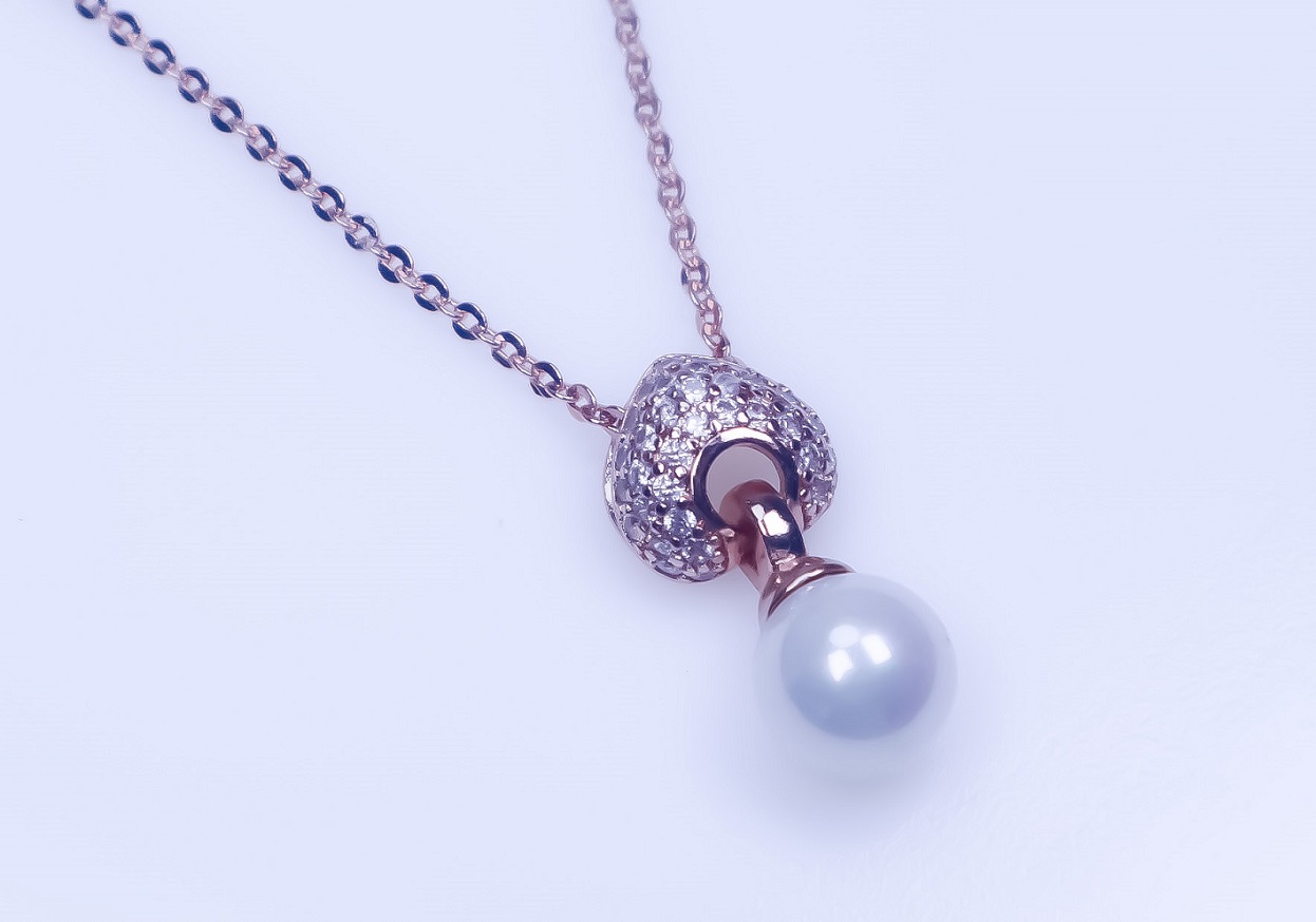 Brass Rose Gold Plated CZ Glass Pearl Pendant